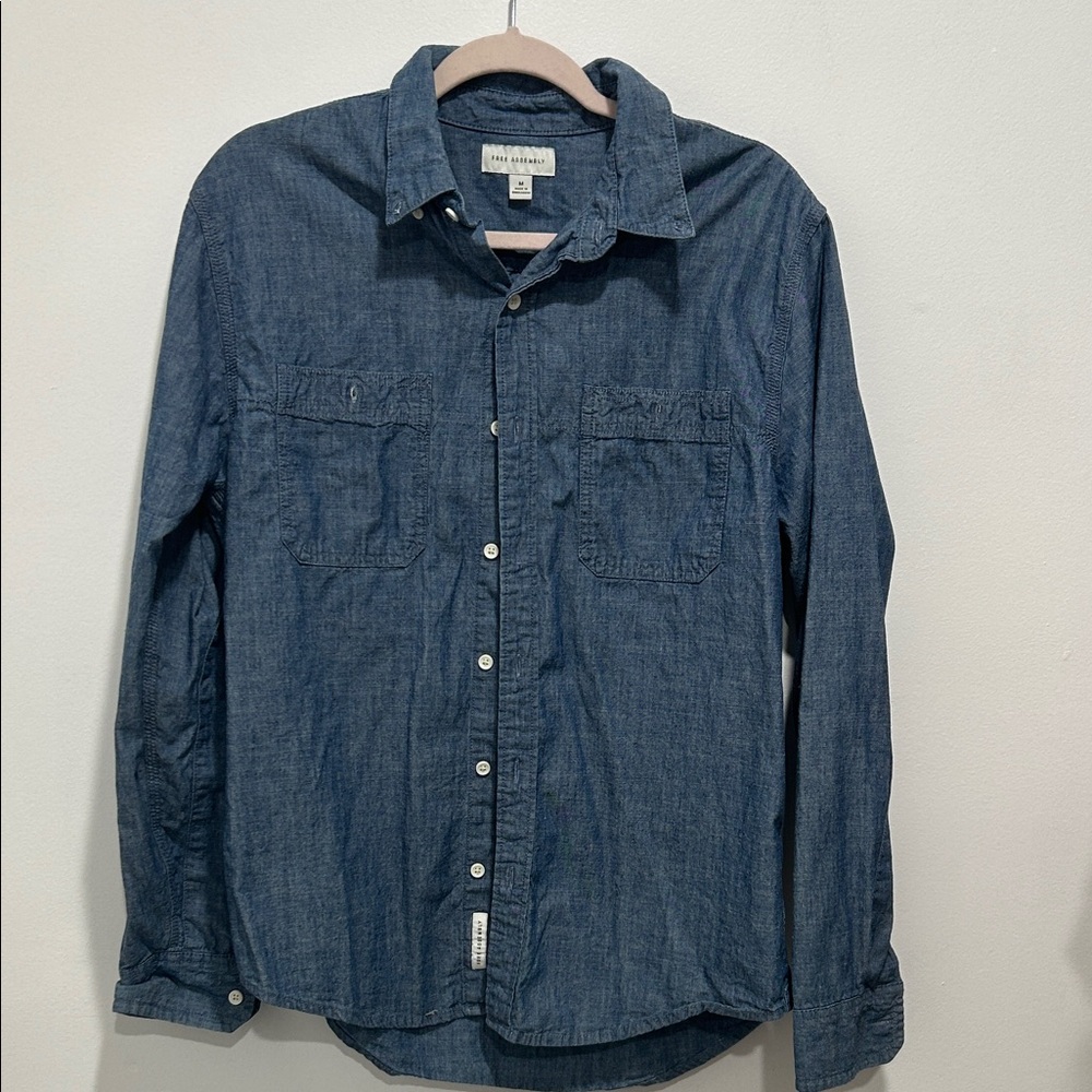 Men's Indigo Denim Button-Down Shirt - Casual Long Sleeve